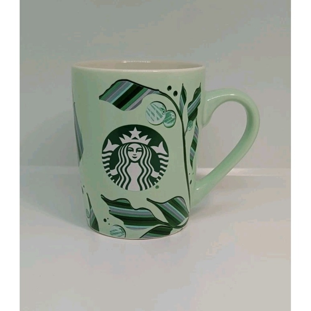 Starbucks Mint Green Floral Design With Mermaid Coffee Tea Cup/Mug 10oz 2021